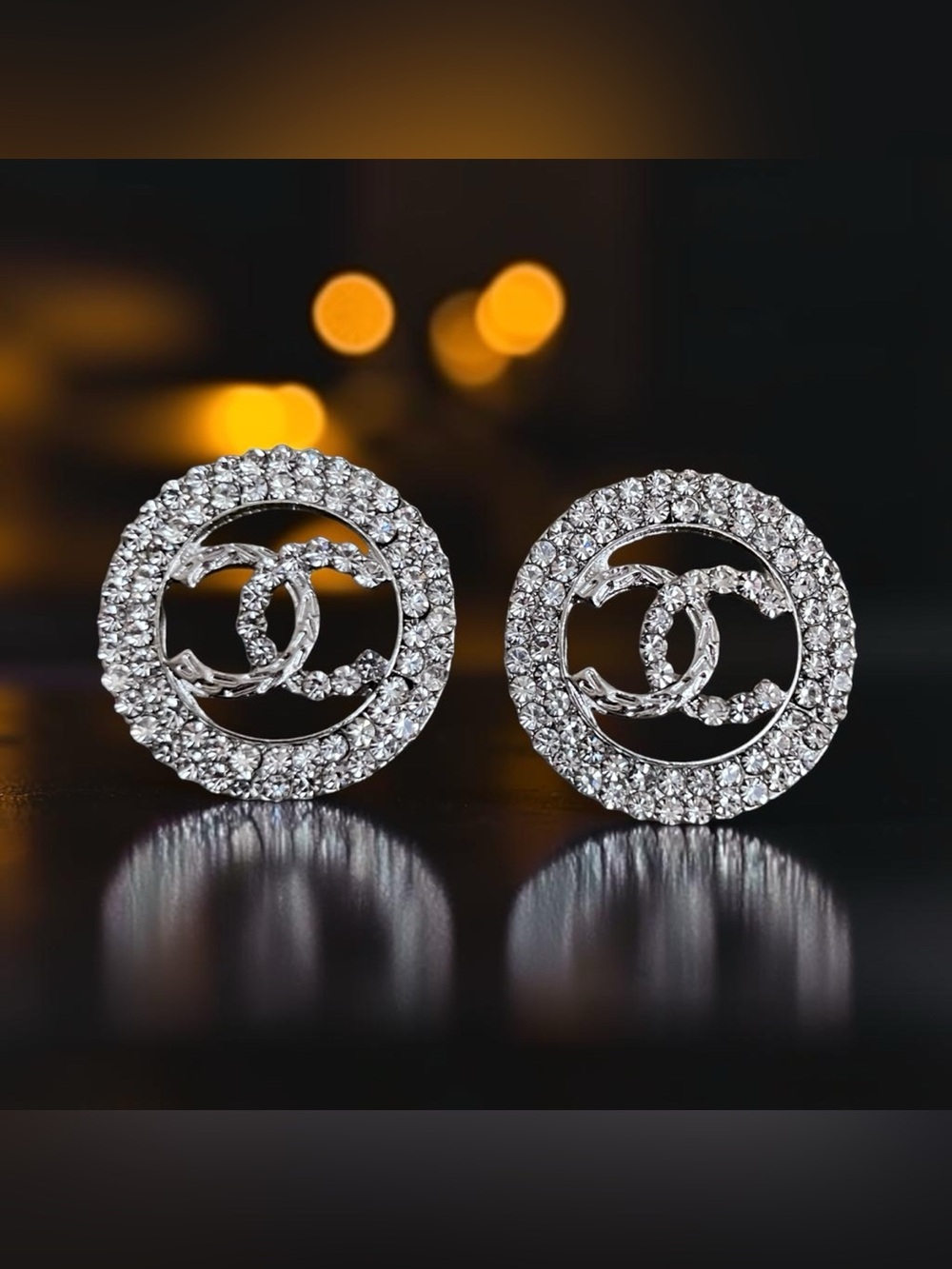 Double C Round Crystal Earrings